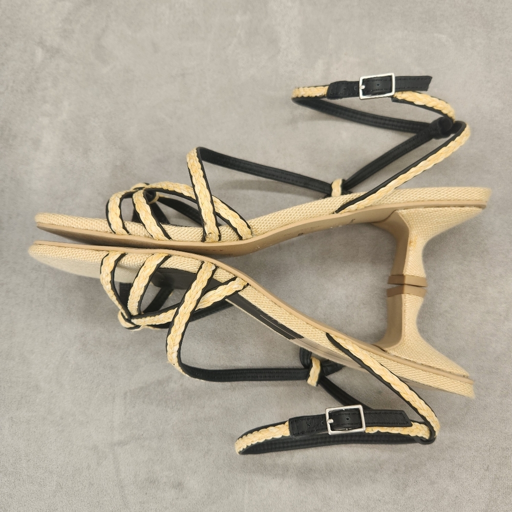 Dolce Vita Sandals 10 Tan Woven Dainty Strappy Bev Kitten Heel Square New $120 - Picture 5 of 16